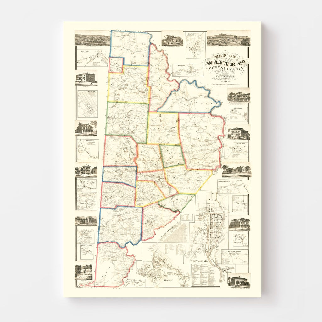 Vintage Map of Wayne County, Pennsylvania 1860