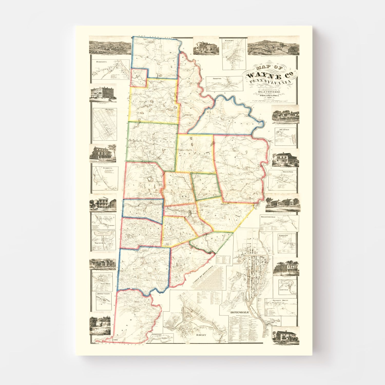 Vintage Map of Wayne County, Pennsylvania 1860