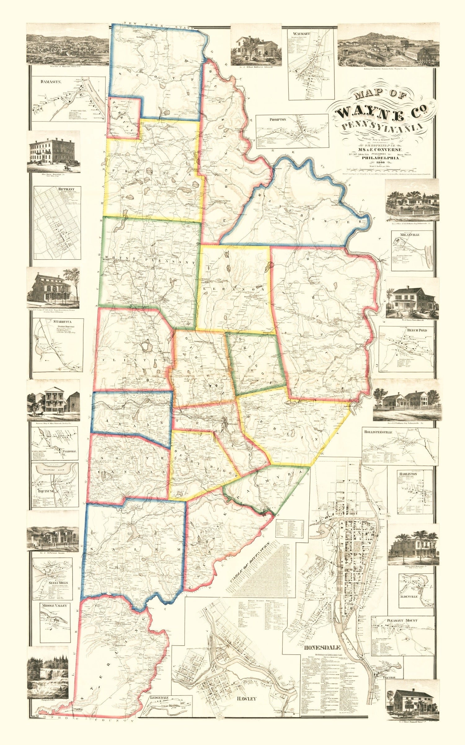 Vintage Map of Wayne County, Pennsylvania 1860