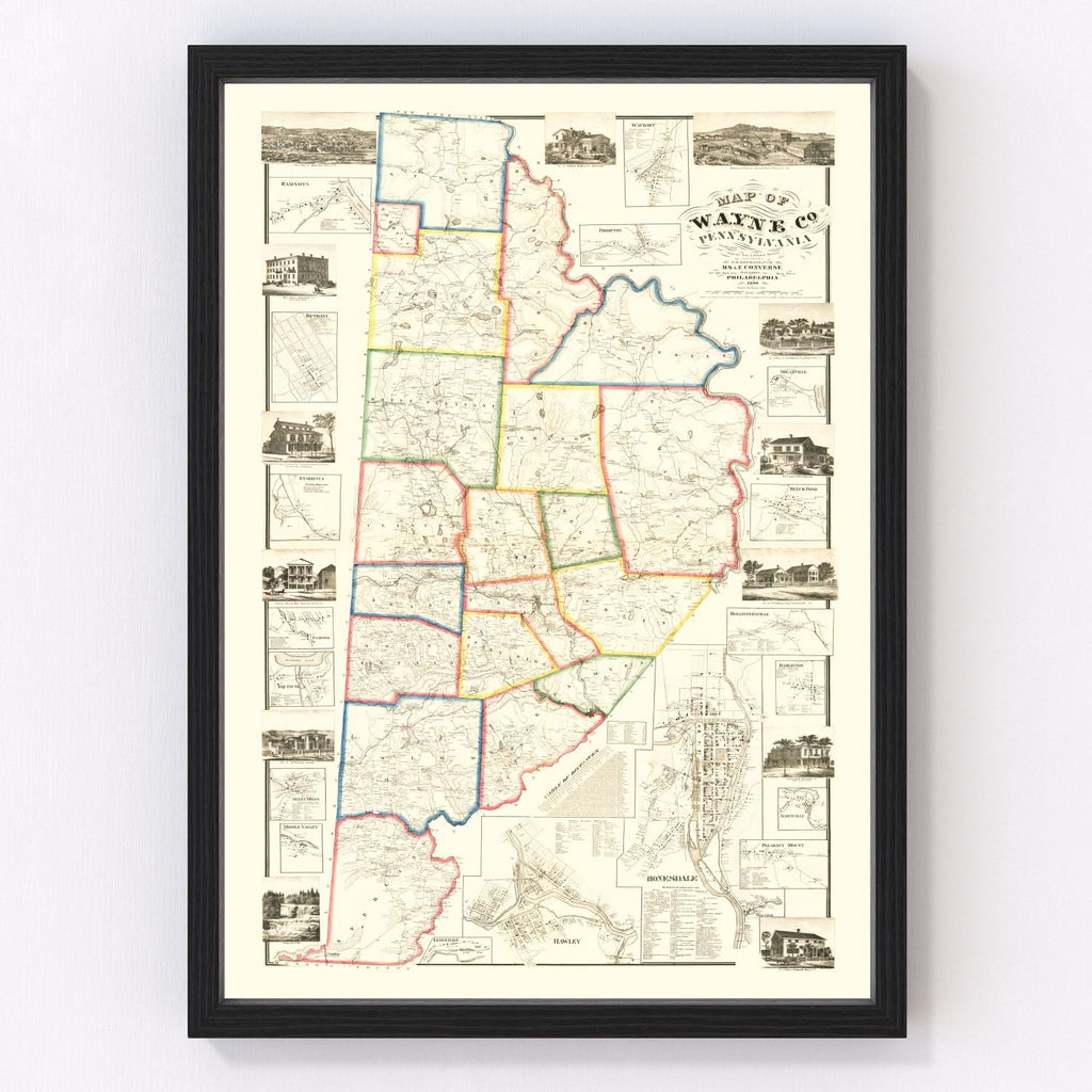 Vintage Map of Wayne County, Pennsylvania 1860