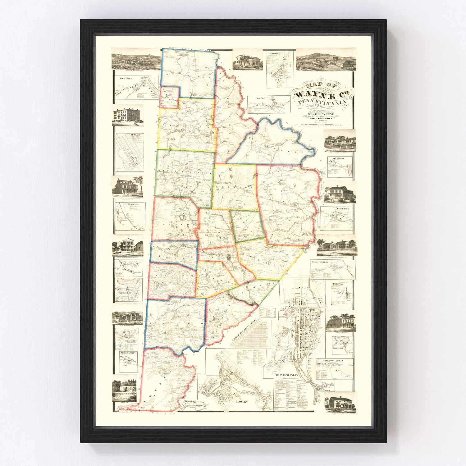 Vintage Map of Wayne County, Pennsylvania 1860