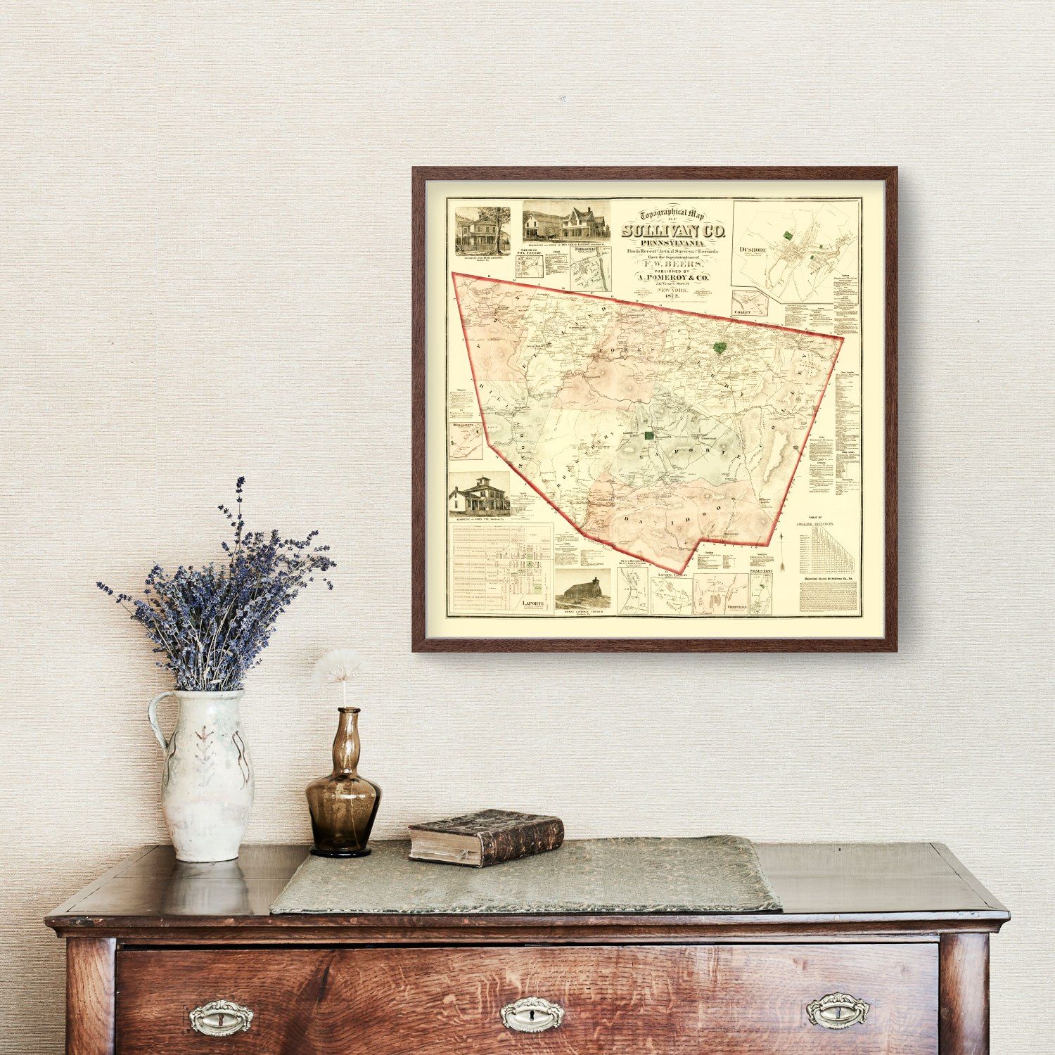 Vintage Map of Sullivan County, Pennsylvania 1872