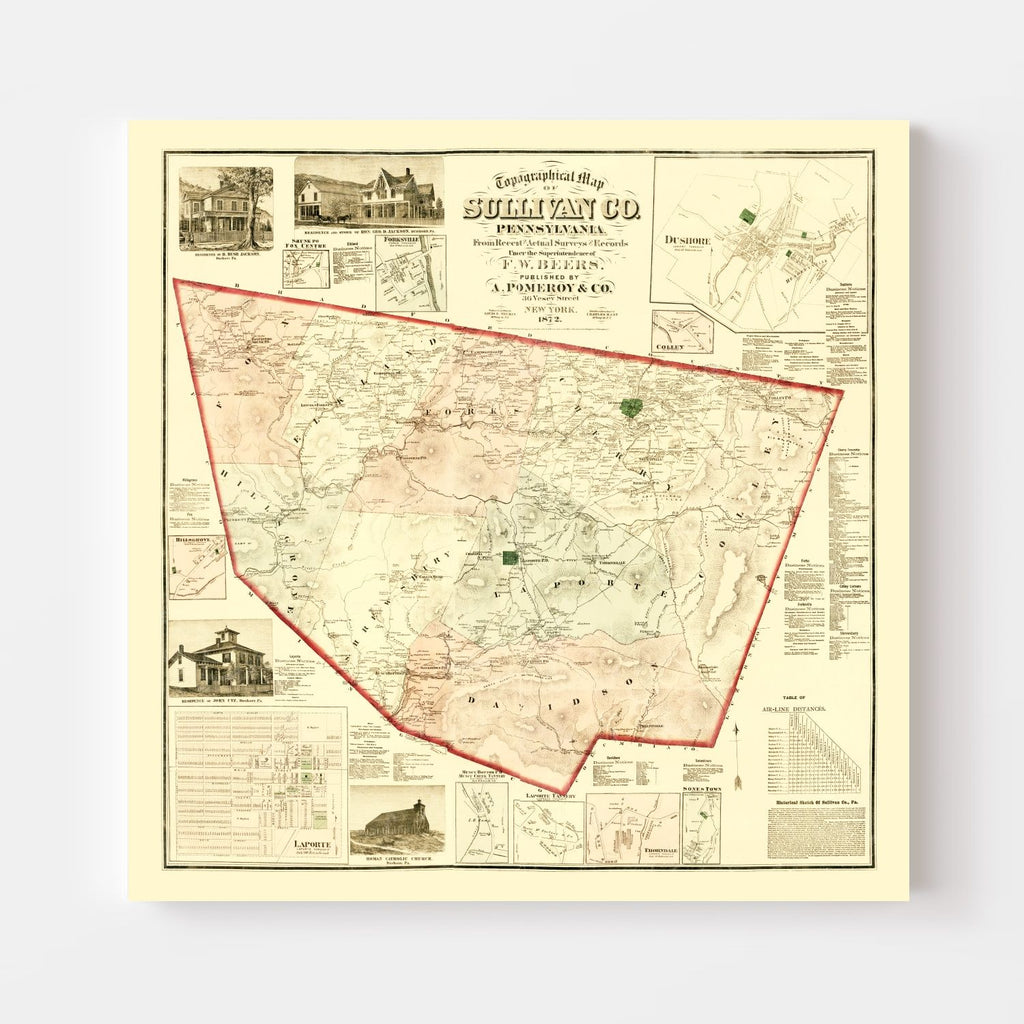 Vintage Map of Sullivan County, Pennsylvania 1872