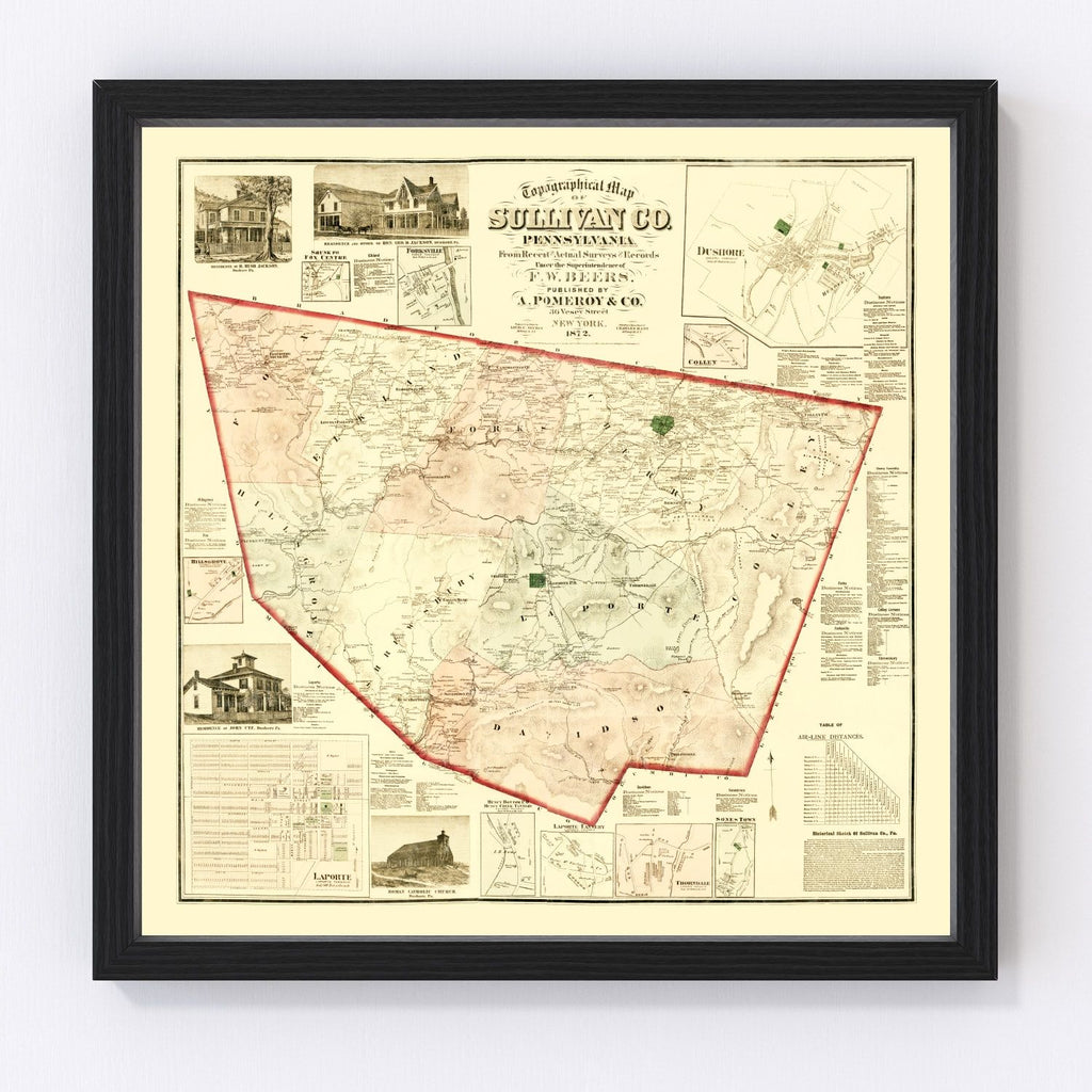Vintage Map of Sullivan County, Pennsylvania 1872
