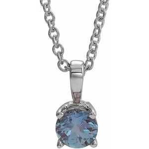 Sterling Silver 3 mm Imitation Alexandrite 16-18" Necklace