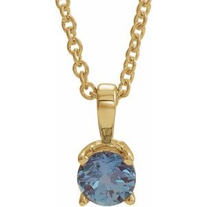 14K Yellow Gold 3 mm Lab-Grown Alexandrite 16-18" Necklace
