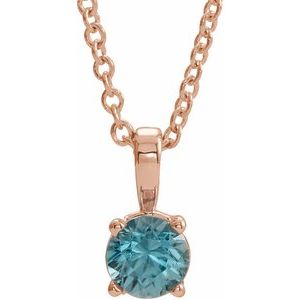 14K Rose Gold 3 mm Natural Blue Zircon 16-18" Necklace