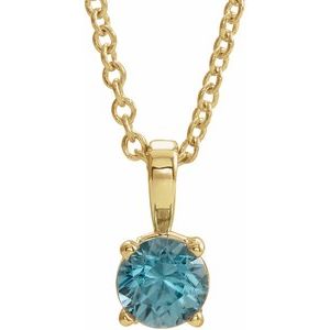 14K Yellow Gold 3 mm Natural Blue Zircon 16-18" Necklace