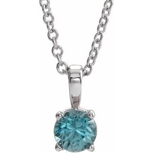 14K White Gold 3 mm Natural Blue Zircon 16-18" Necklace