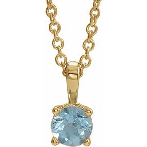 14K Yellow Gold 3 mm Natural Aquamarine 16-18" Necklace