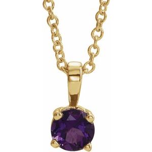 14K Yellow Gold 3 mm Natural Amethyst 16-18" Necklace