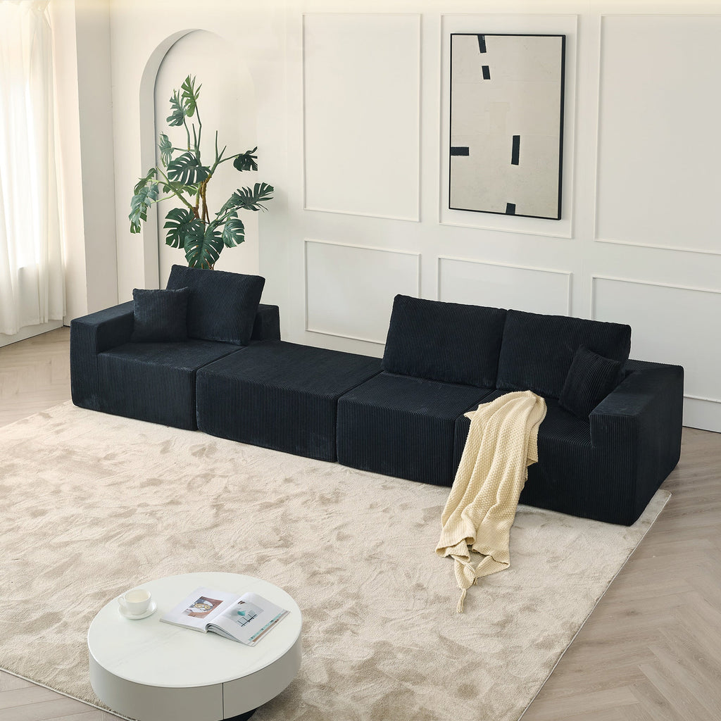 110' Cloud Modular Sectional Sofa,Boneless Couch, No Assembly, 3 seater with Ottoman & 2 Pillows, Perfect for Living Rooms and Bedrooms