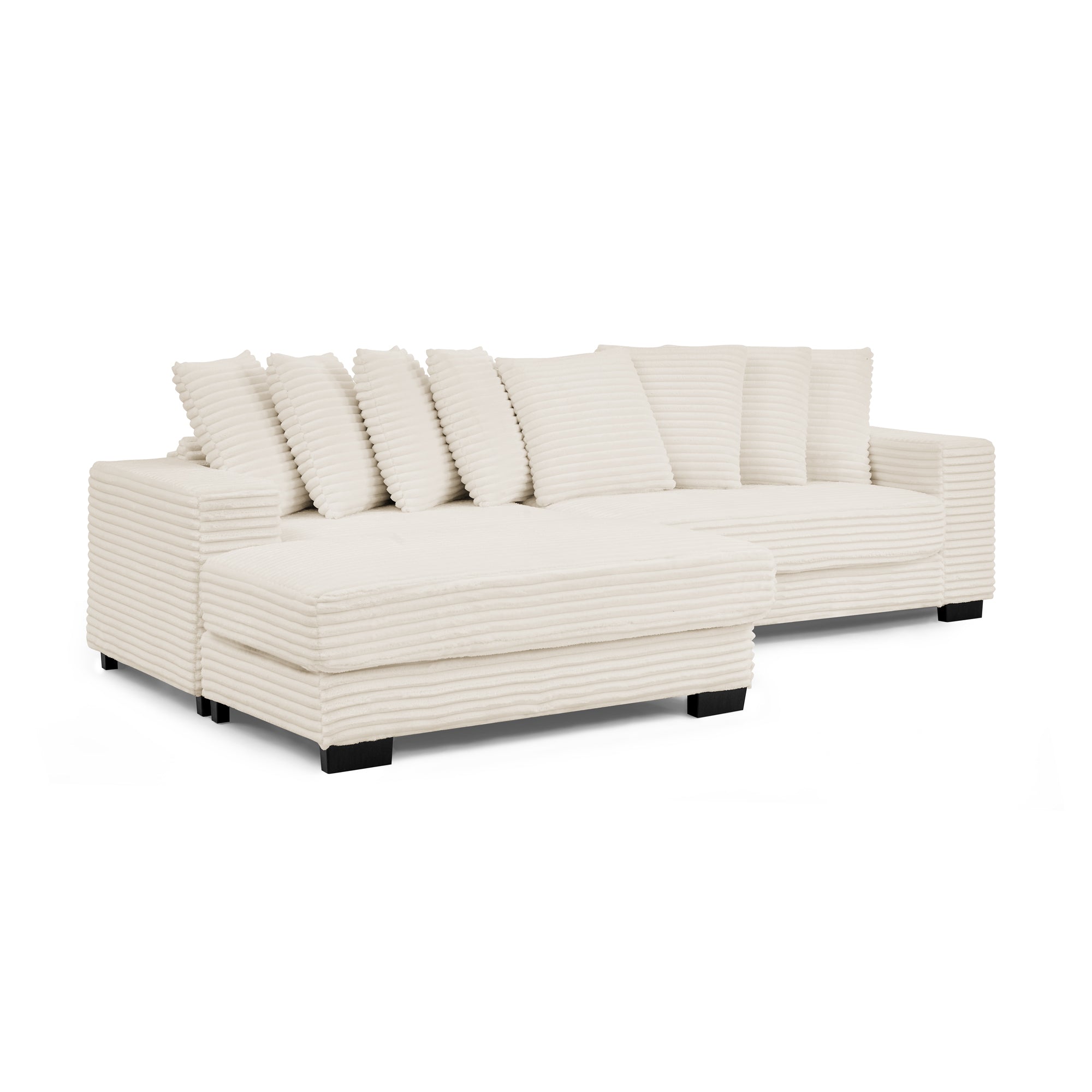 Corduroy Tufted Upholstered Sleeper Sectional Sofa, L-Shaped Modular Convertible Sofa , Can freely change the position of the footrests-Beige(Assembly is required)