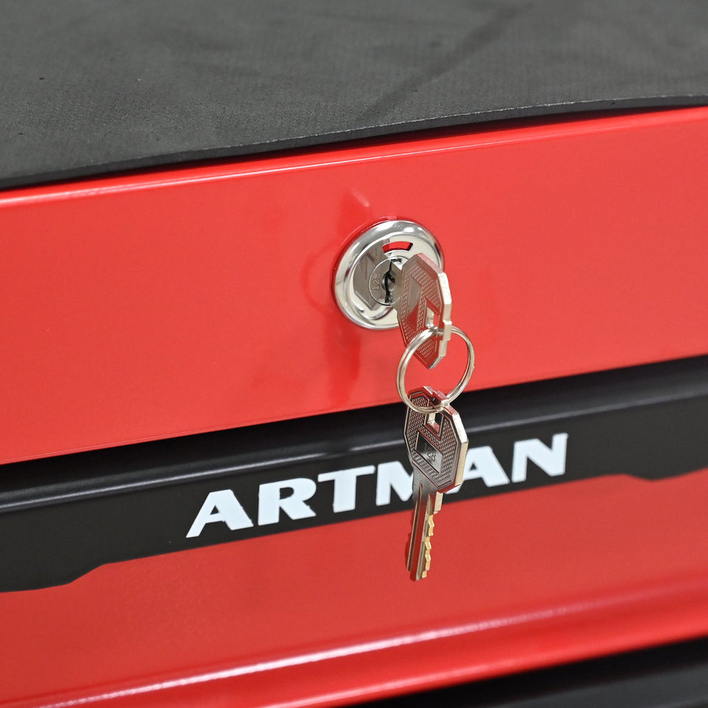 Rolling Metal Tool Chest with 4 Drawers, 20' Steel Storage Cabinet with Ball Bearing Slides, Black and Red Finish