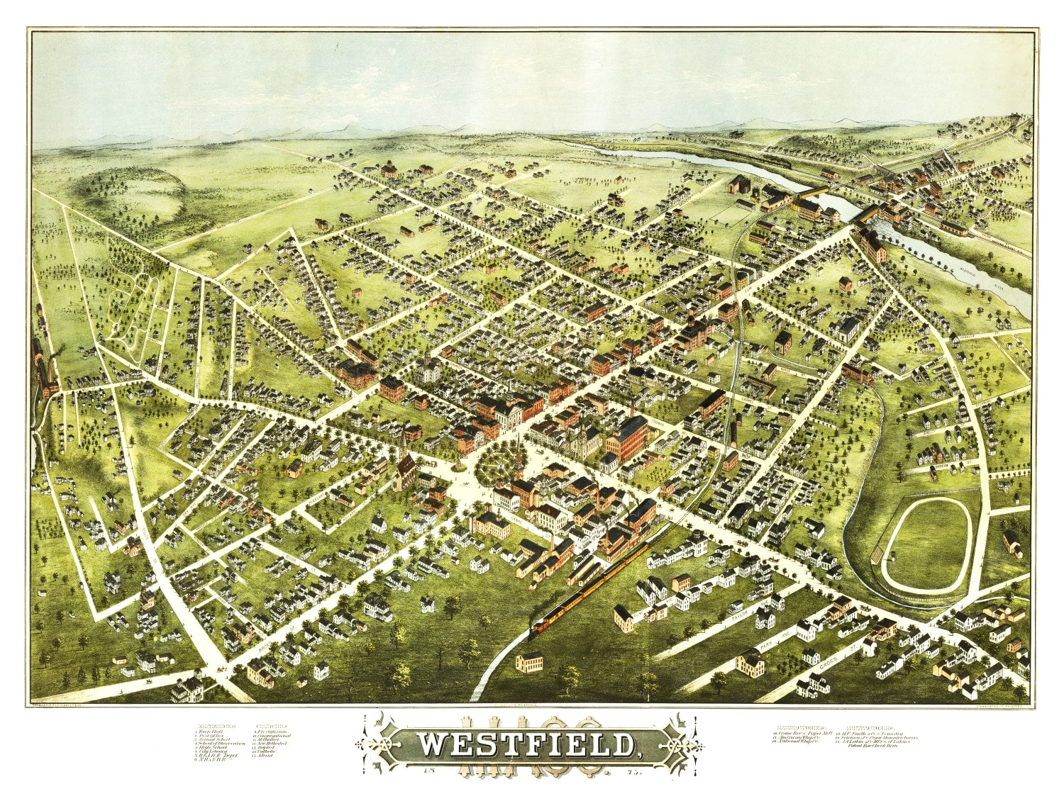Vintage Map of Westfield, Massachusetts 1875