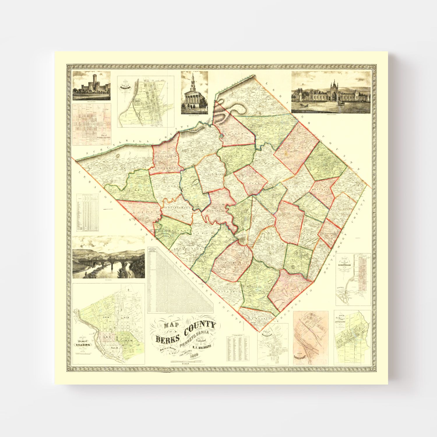 Vintage Map of Berks County, Pennsylvania 1860