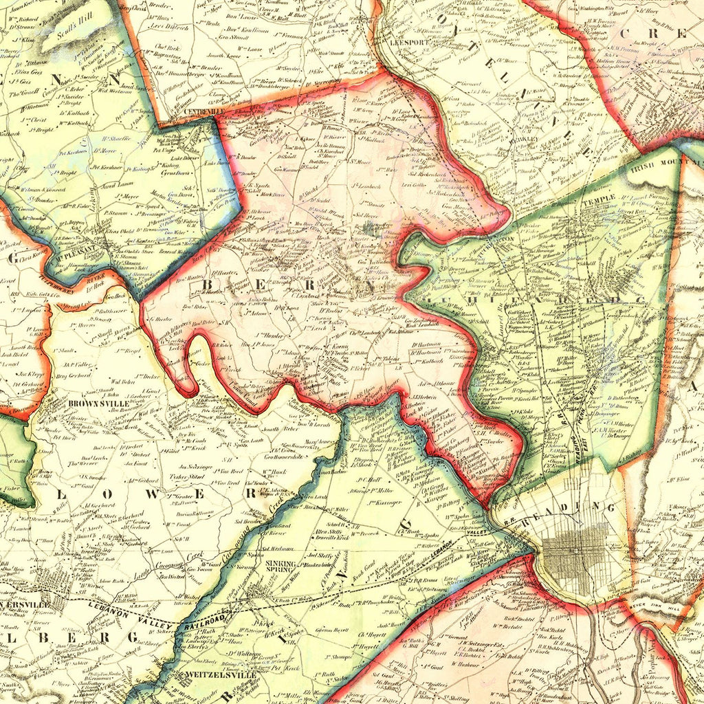 Vintage Map of Berks County, Pennsylvania 1860