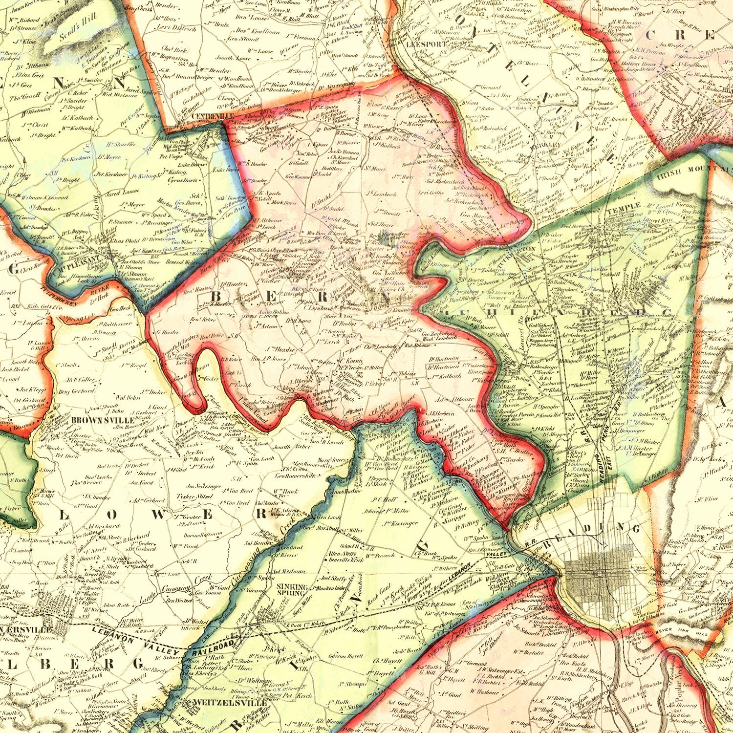 Vintage Map of Berks County, Pennsylvania 1860