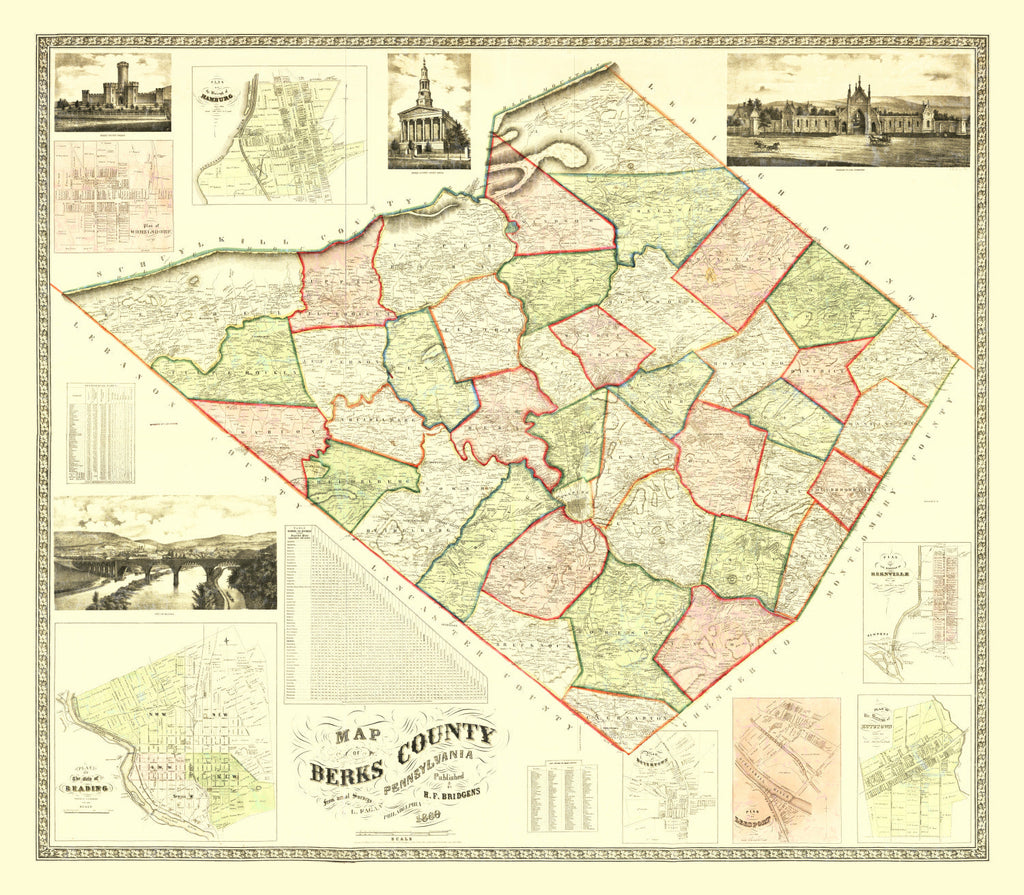 Vintage Map of Berks County, Pennsylvania 1860