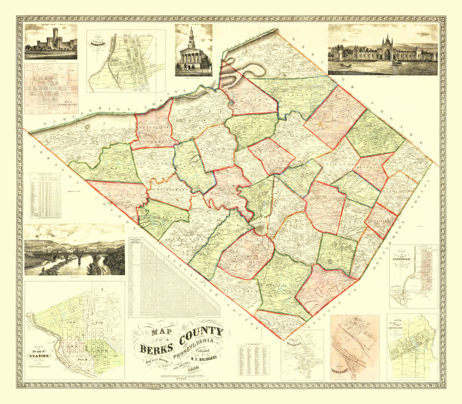 Vintage Map of Berks County, Pennsylvania 1860