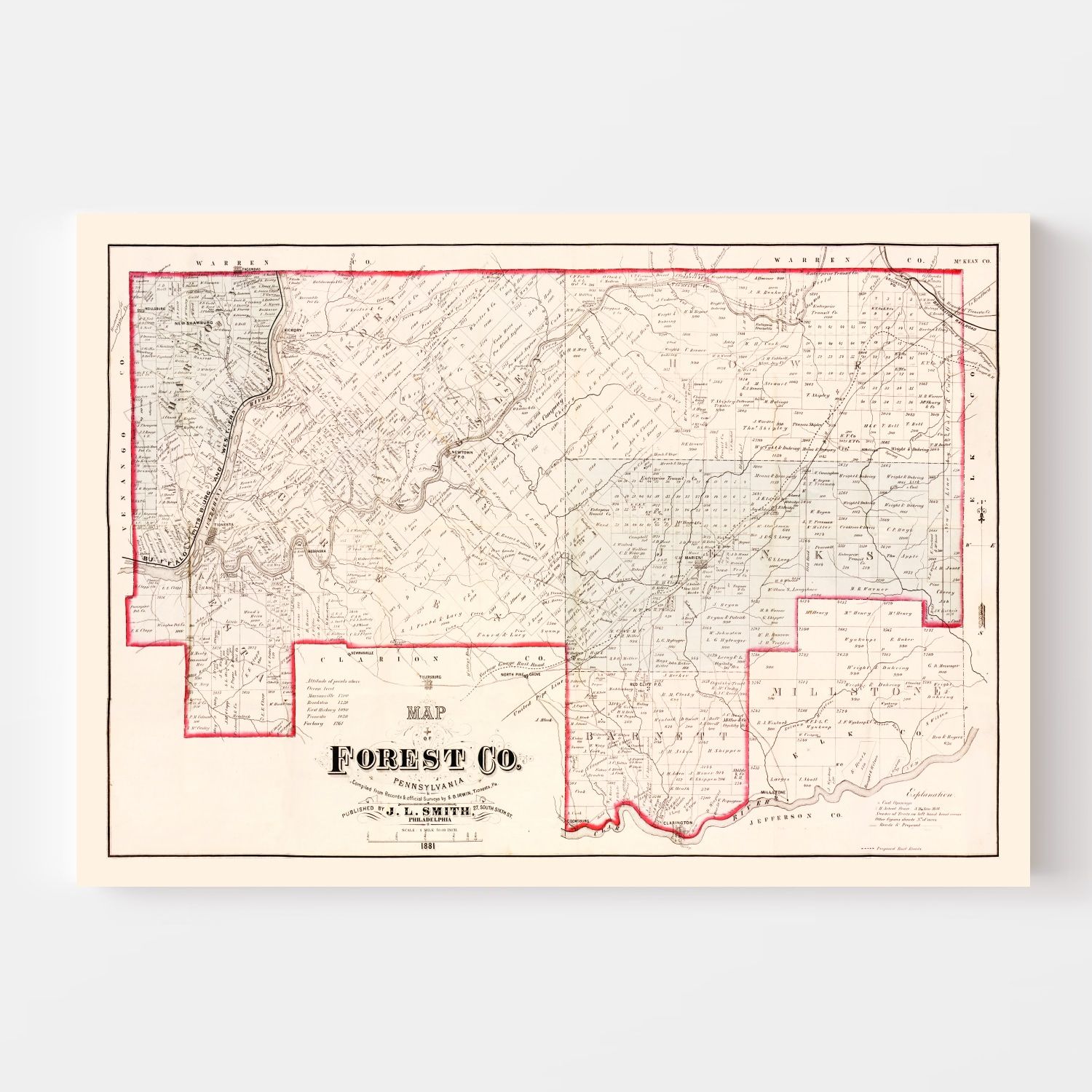 Vintage Map of Forest County, Pennsylvania 1881