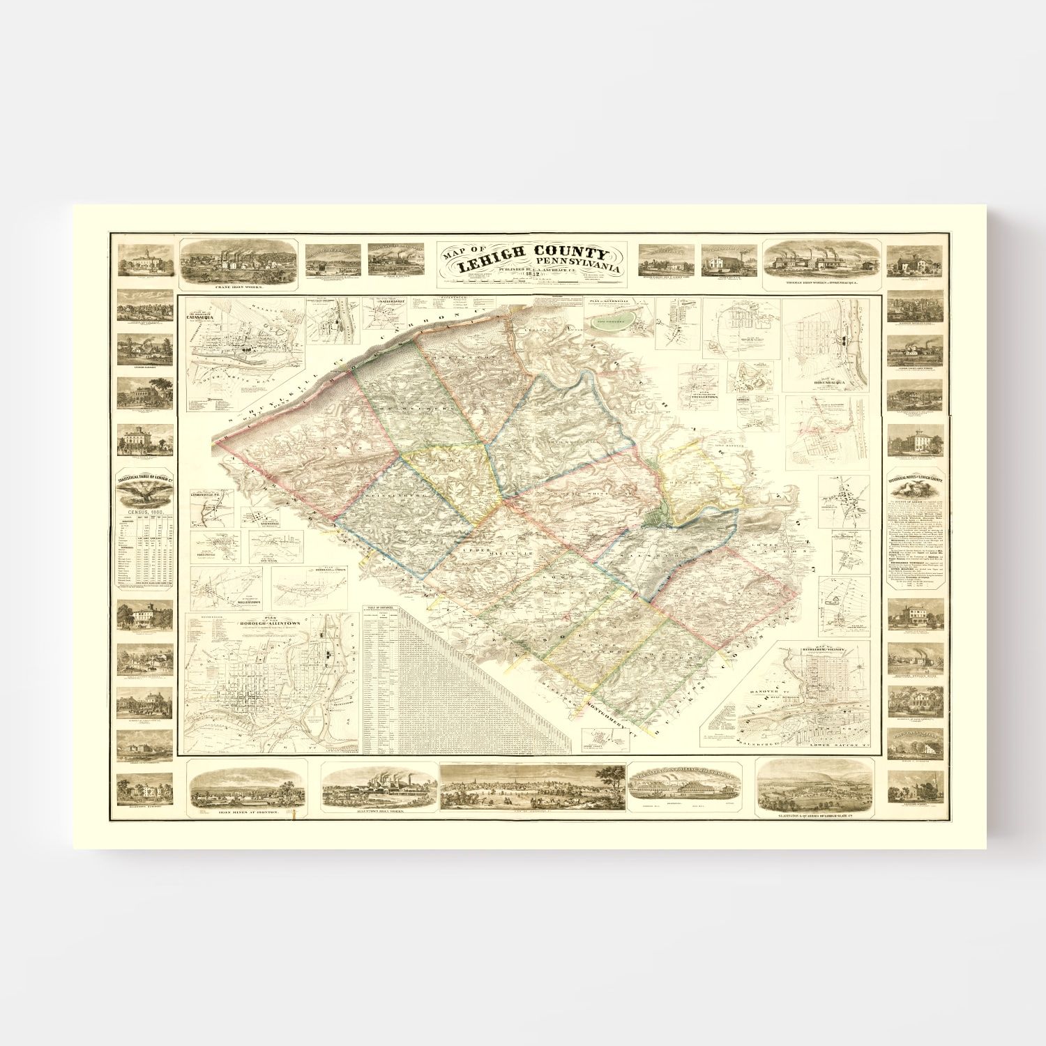 Vintage Map of Lehigh County, Pennsylvania 1862