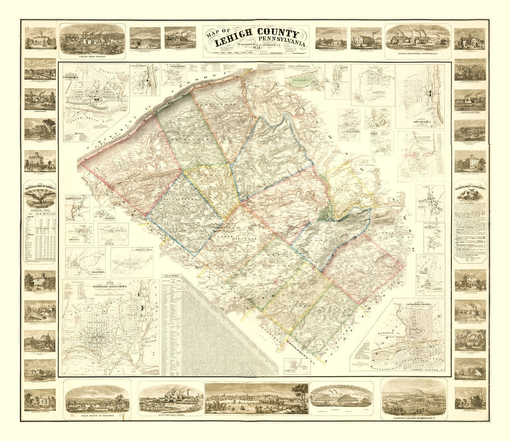 Vintage Map of Lehigh County, Pennsylvania 1862