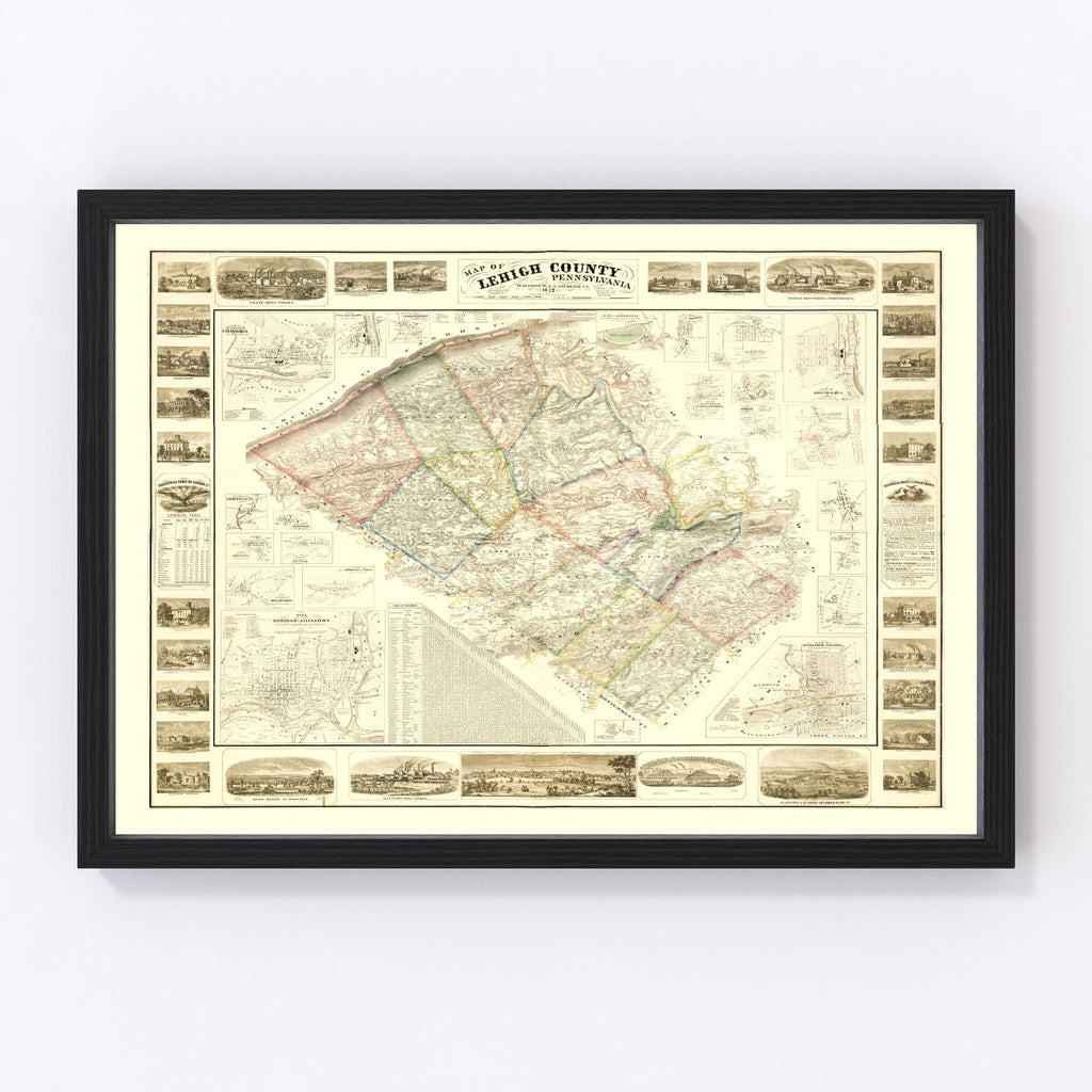 Vintage Map of Lehigh County, Pennsylvania 1862