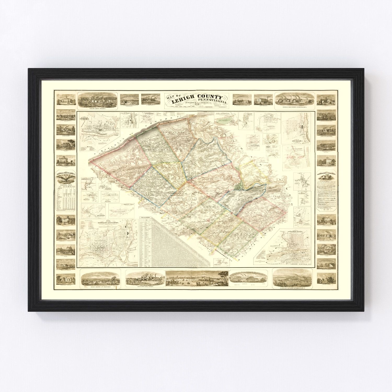Vintage Map of Lehigh County, Pennsylvania 1862