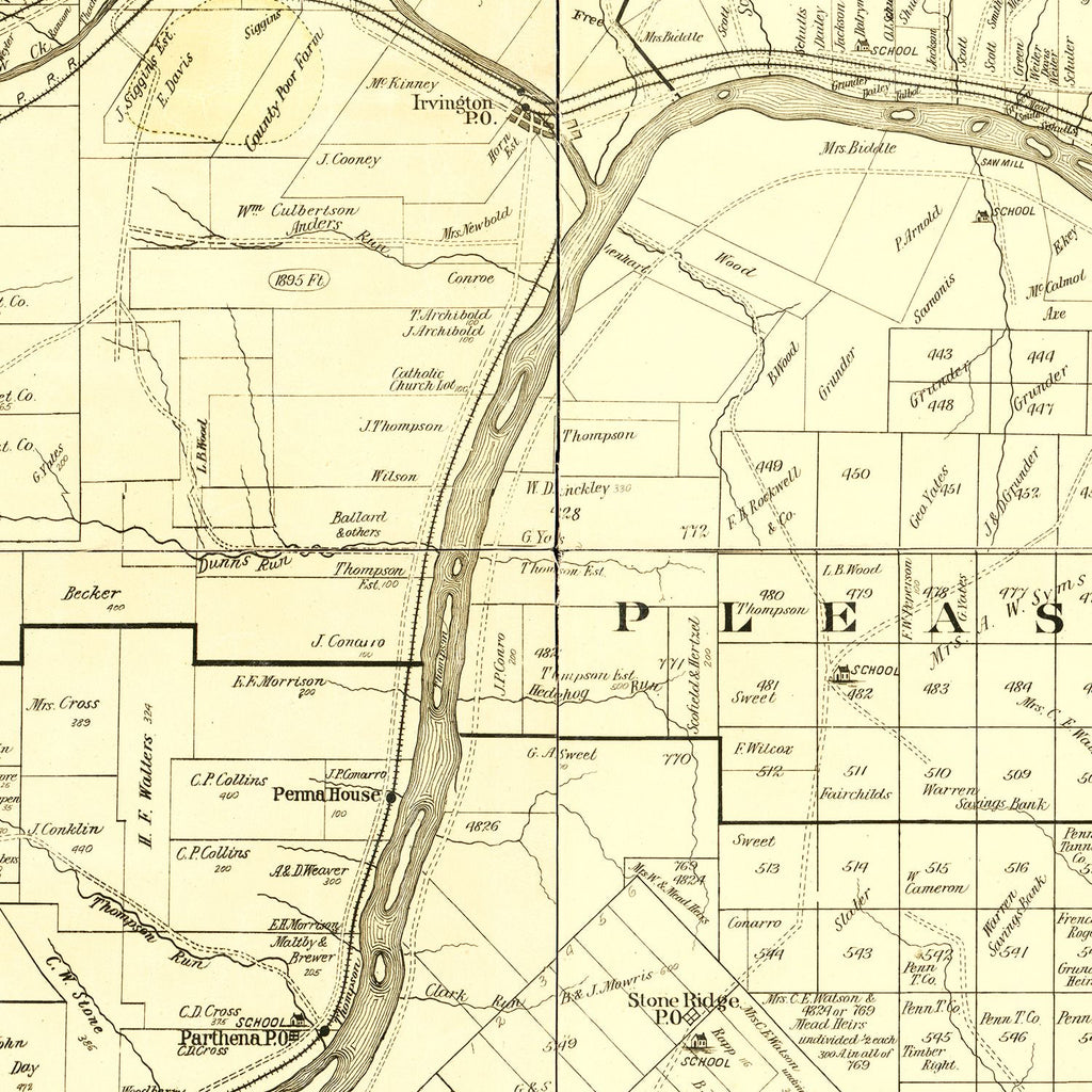 Vintage Map of Warren County, Pennsylvania 1900