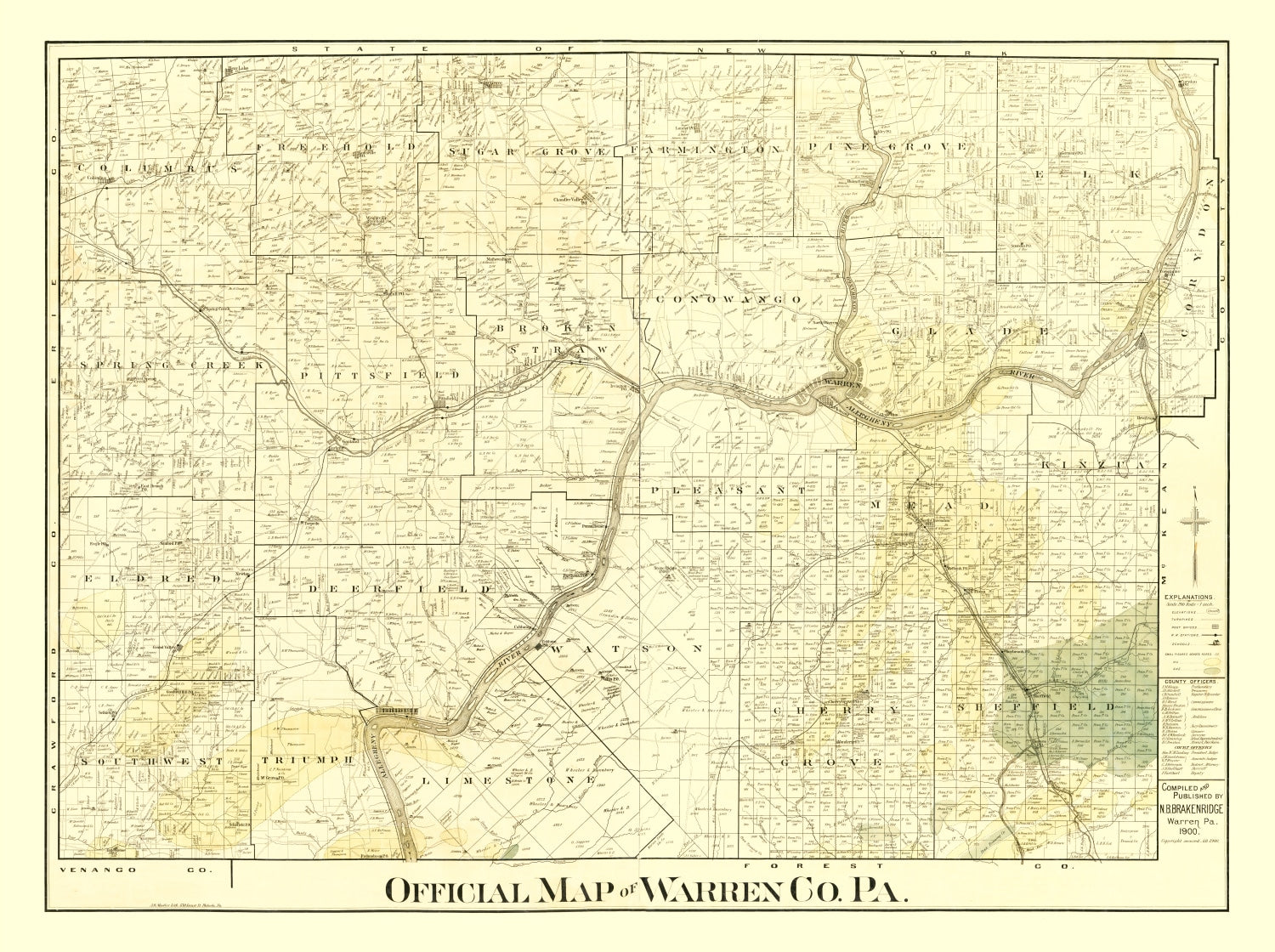 Vintage Map of Warren County, Pennsylvania 1900