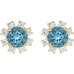 14K Yellow Gold Natural Blue Zircon & 1/2 CTW Natural Diamond Earrings – image 2