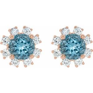 14K Rose Gold Natural Blue Zircon & 1/5 CTW Natural Diamond Earrings