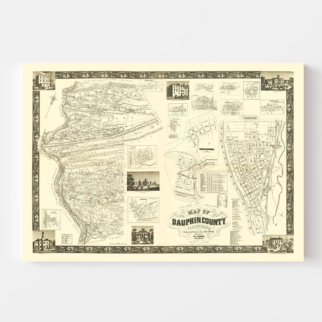 Vintage Map of Dauphin County, Pennsylvania 1858