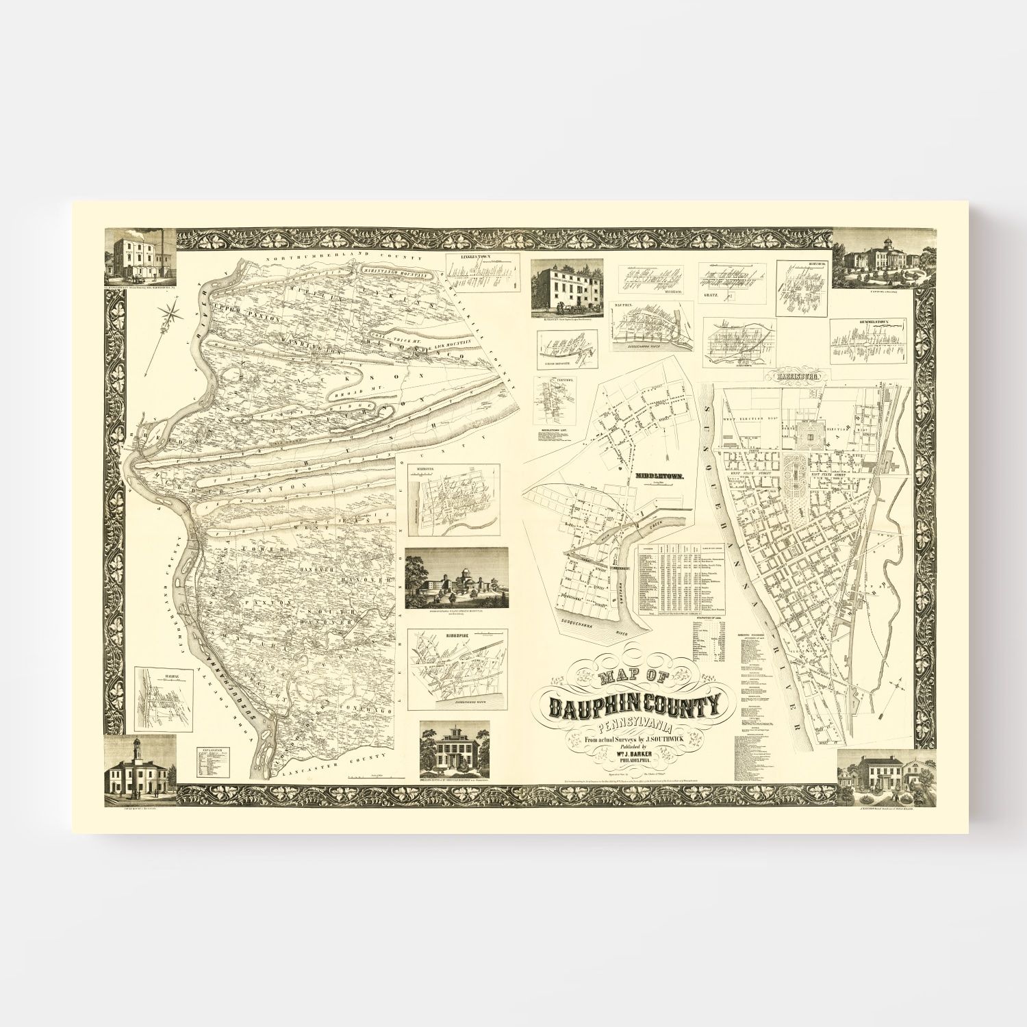 Vintage Map of Dauphin County, Pennsylvania 1858