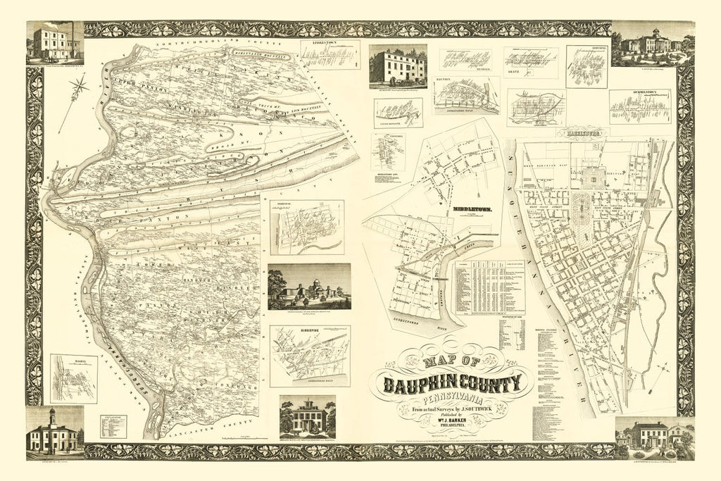 Vintage Map of Dauphin County, Pennsylvania 1858