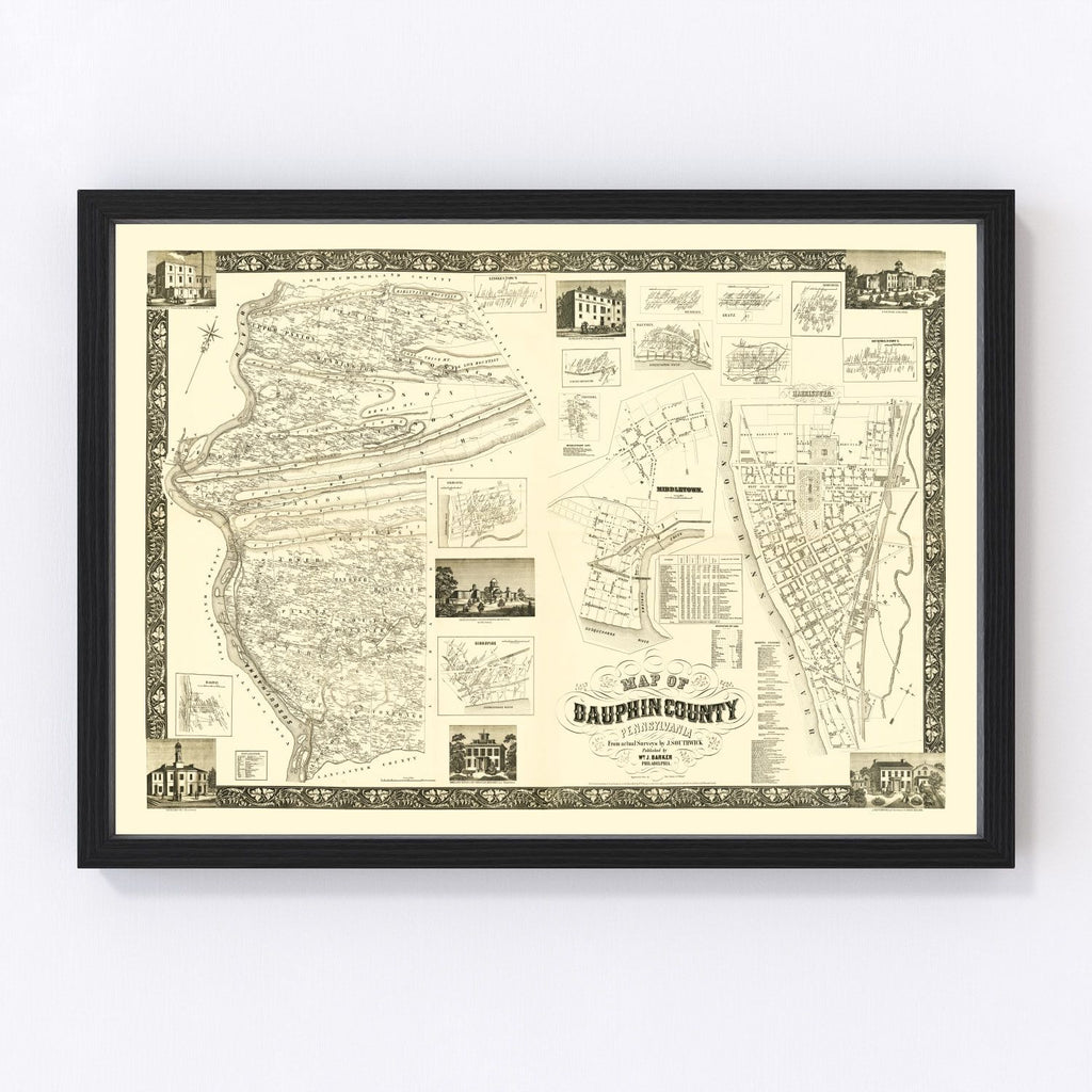 Vintage Map of Dauphin County, Pennsylvania 1858