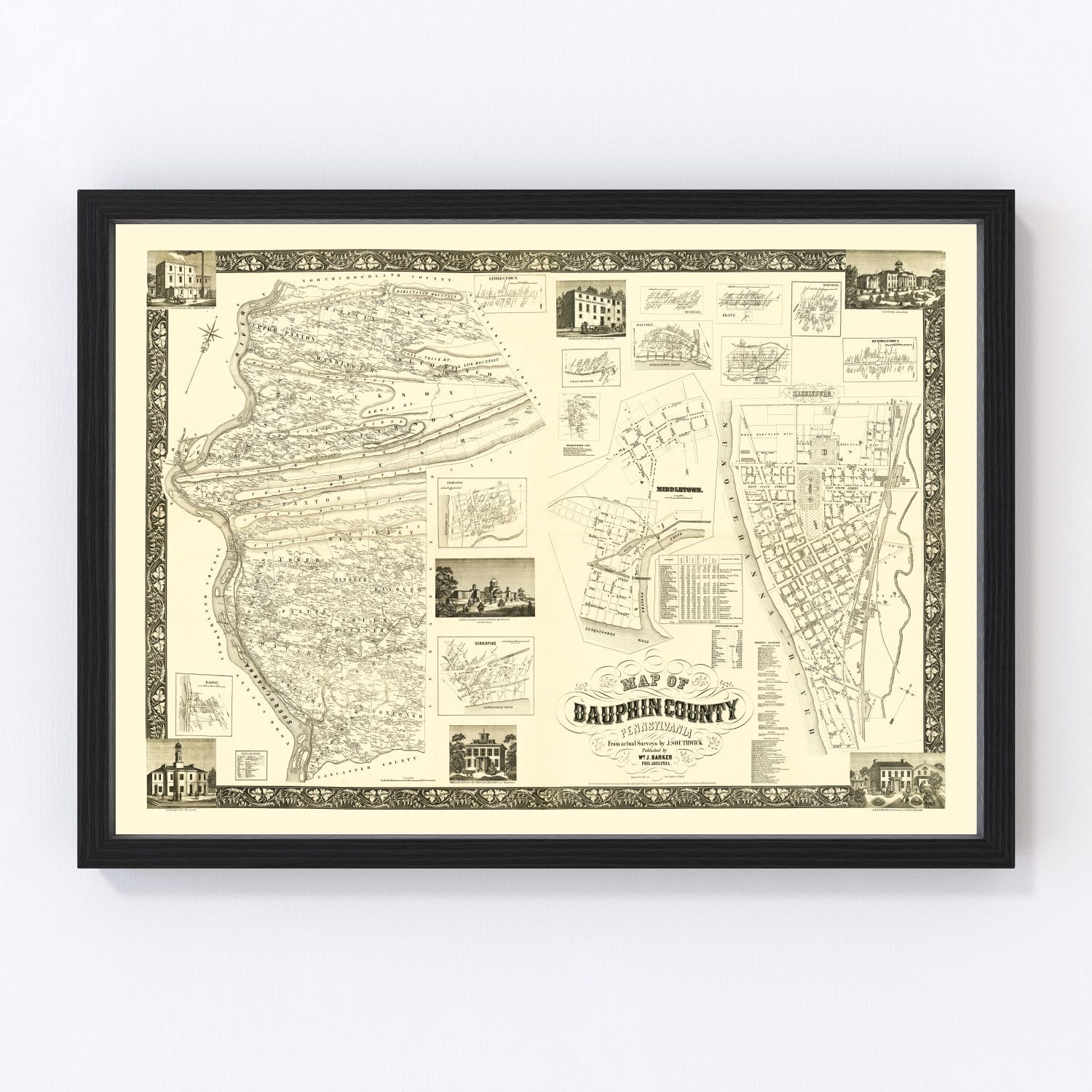 Vintage Map of Dauphin County, Pennsylvania 1858