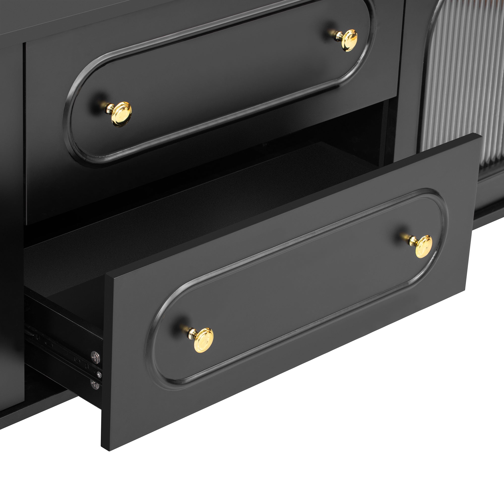U-Can 78.7'' Modern TV Stand, TV Cabinet with Five Metal Legs and Metal Handles, 2 Drawers and 2 Cabinets with Fluted Glass Doors For Living room, Up to 80'' (Old SKU: SJ000122AAB)