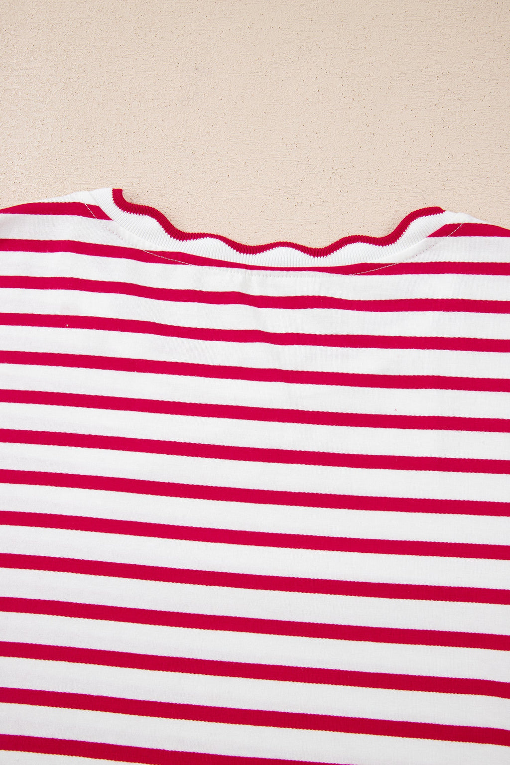 Stripe Scallop Trim Round Neck T-Shirt