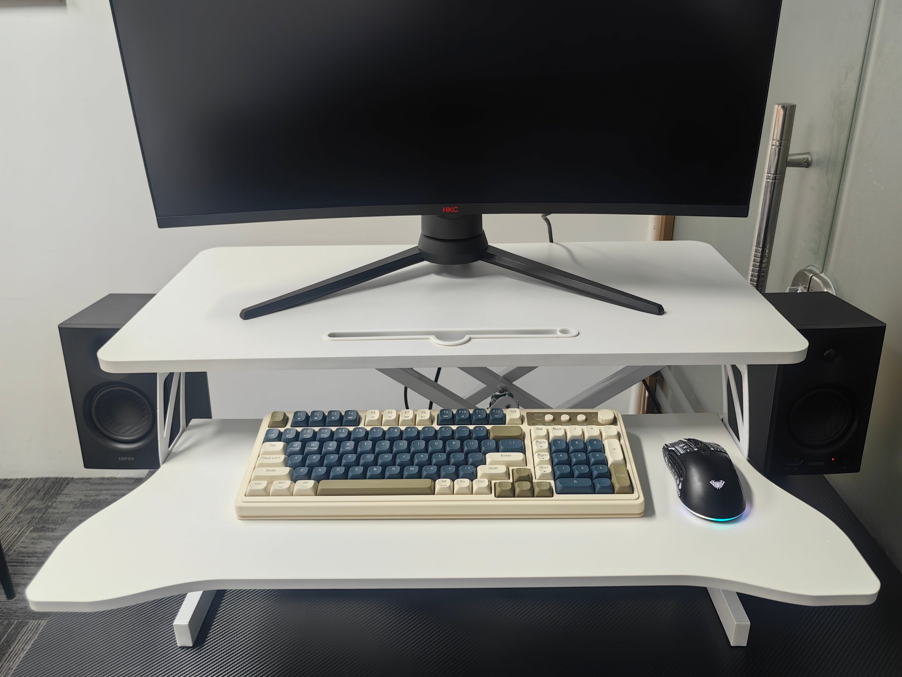 32 Inch Desk Converter, Height Adjustable Sit to Stand Riser, Dual Monitor and Laptop Workstation with Wide Keyboard Tray, Standing Computer Desk, WHITE ( BACK TO SCHOOL )