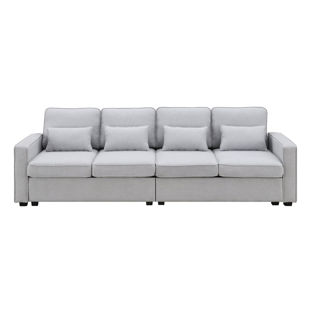[VIDEO provided] [New] 104' 4-Seater Modern Linen Fabric Sofa with Armrest Pockets and 4 Pillows,Minimalist Style Couch for Living Room, Apartment, Office,3 Colors