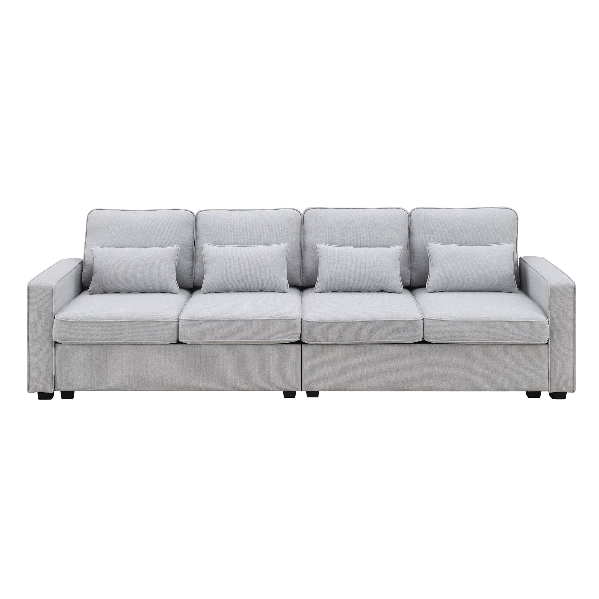 [VIDEO provided] [New] 104' 4-Seater Modern Linen Fabric Sofa with Armrest Pockets and 4 Pillows,Minimalist Style Couch for Living Room, Apartment, Office,3 Colors