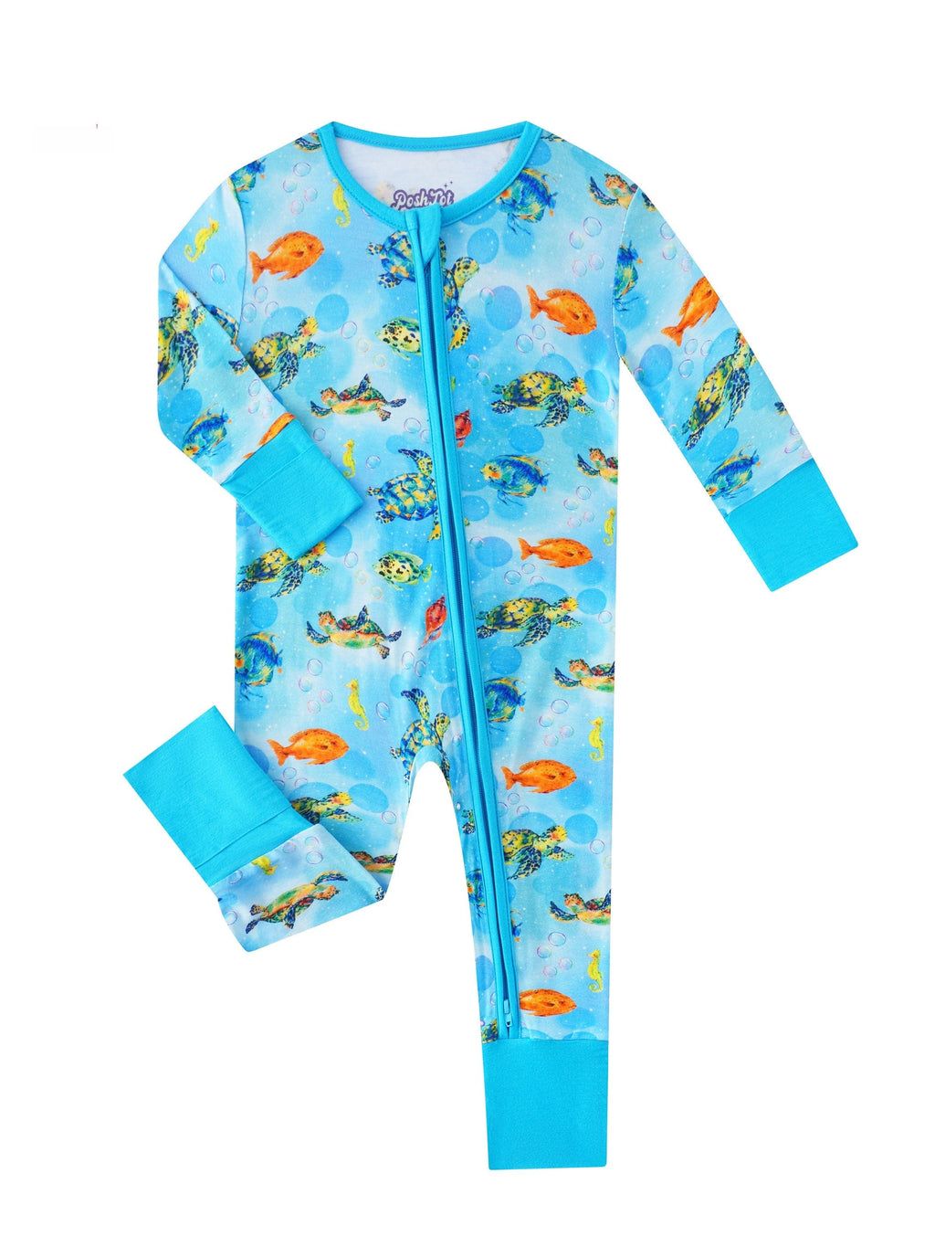 Posh TOT Sea Turtle Bamboo Baby Convertible Zippy Romper  CINCO DE MAYO PROMO - FINAL SALE