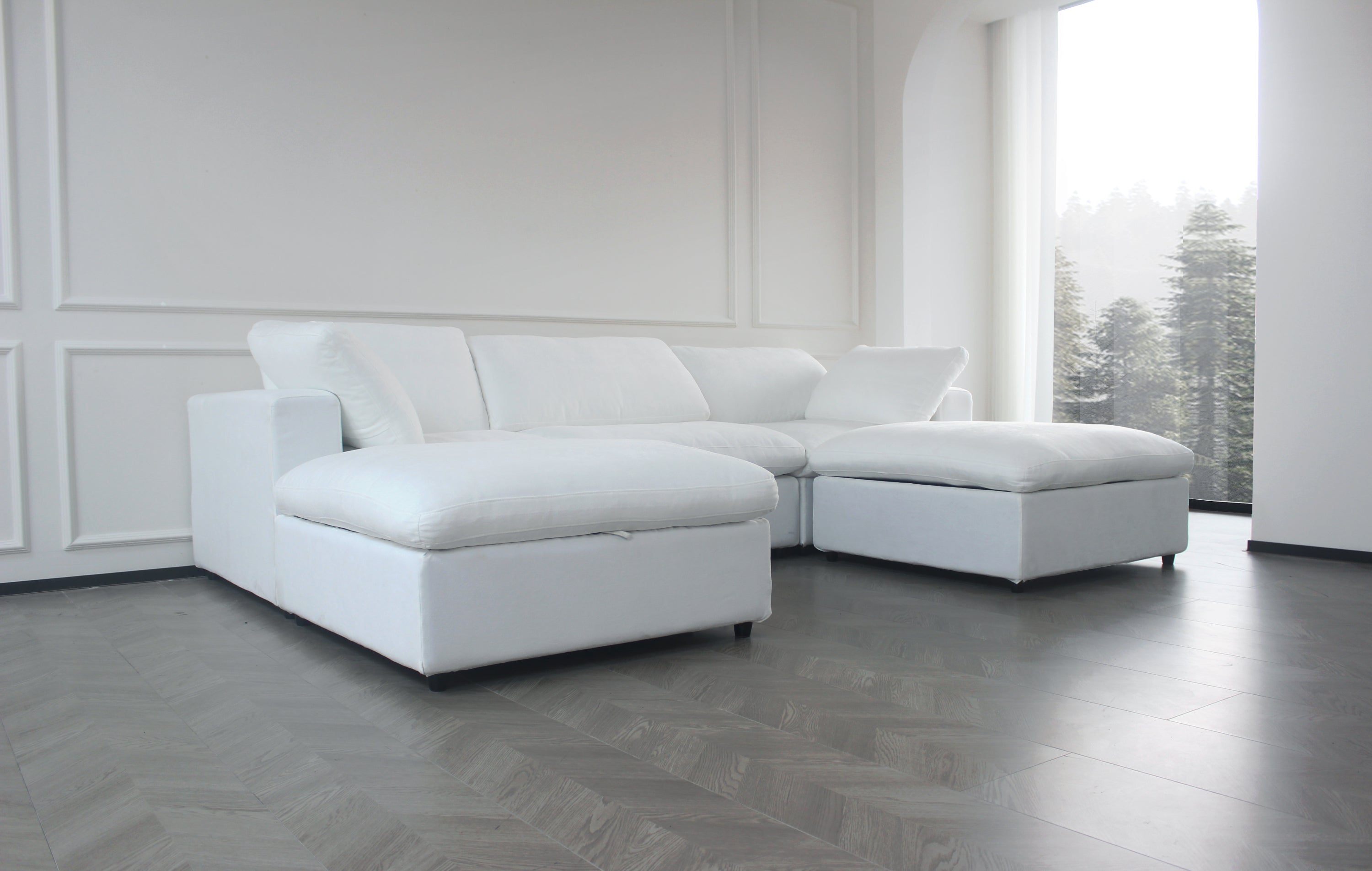 Large size modular cloud sofa 5 seats down sofa bed apartment living room sofa 3seaters + 2ottoman