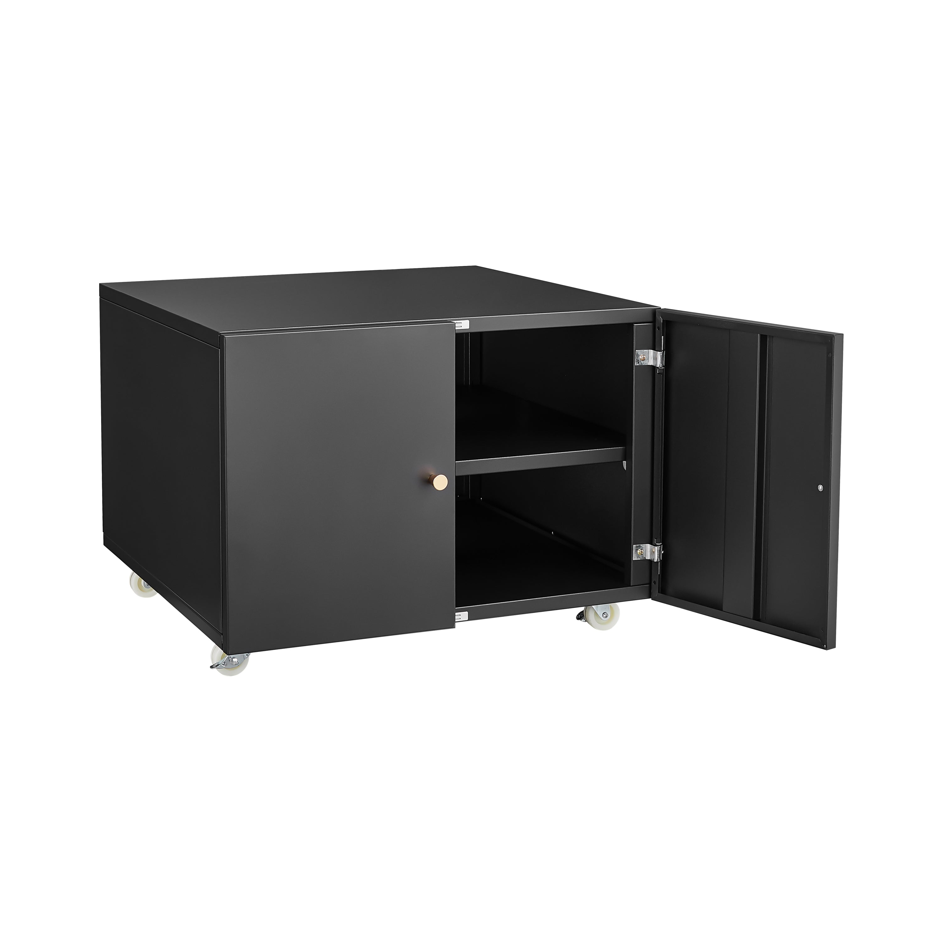 Modern Office Copier Cabinet Black 2-Door Steel Mobile Pedestal File Printer Stand