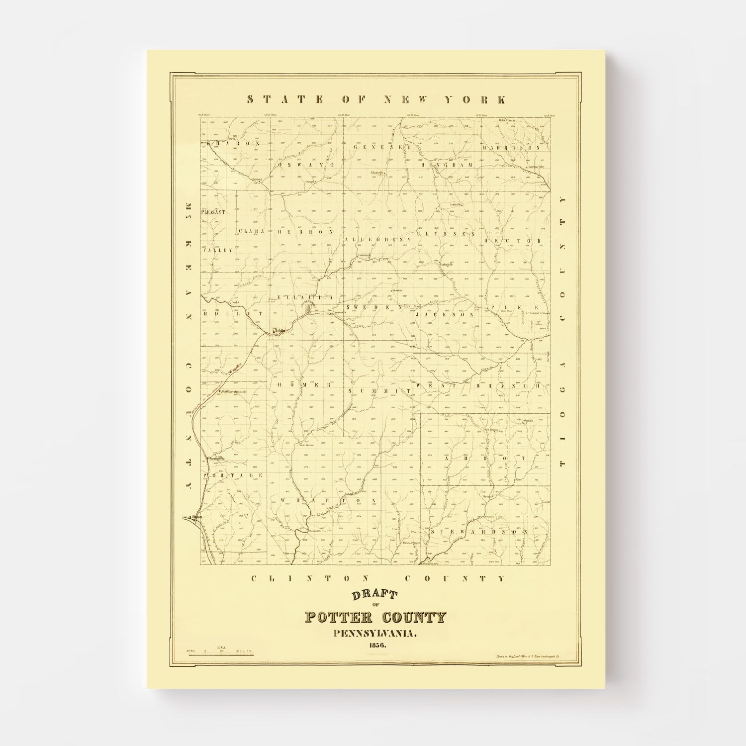 Vintage Map of Potter County, Pennsylvania 1856