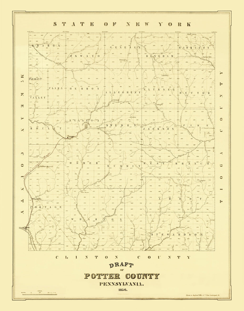 Vintage Map of Potter County, Pennsylvania 1856