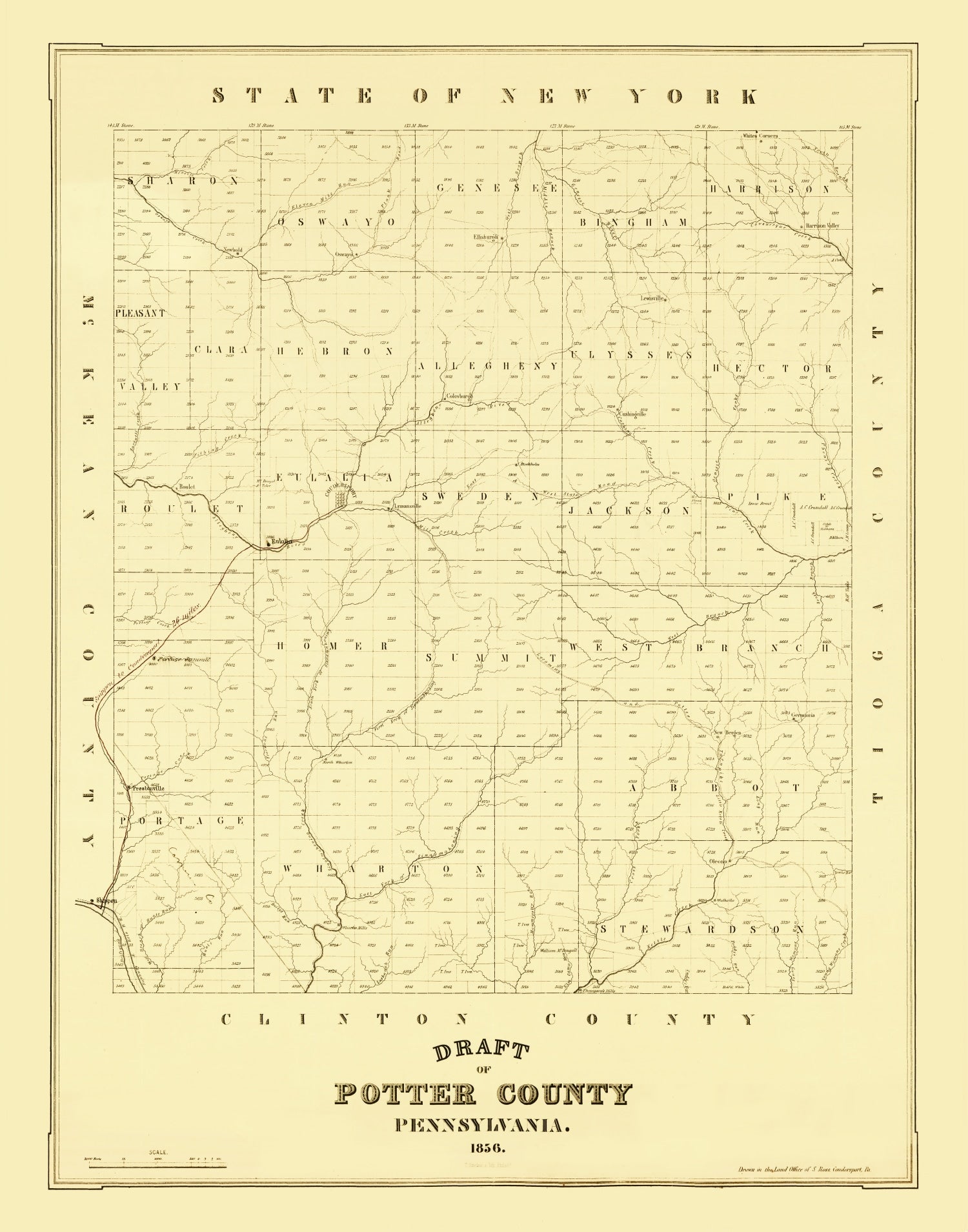 Vintage Map of Potter County, Pennsylvania 1856