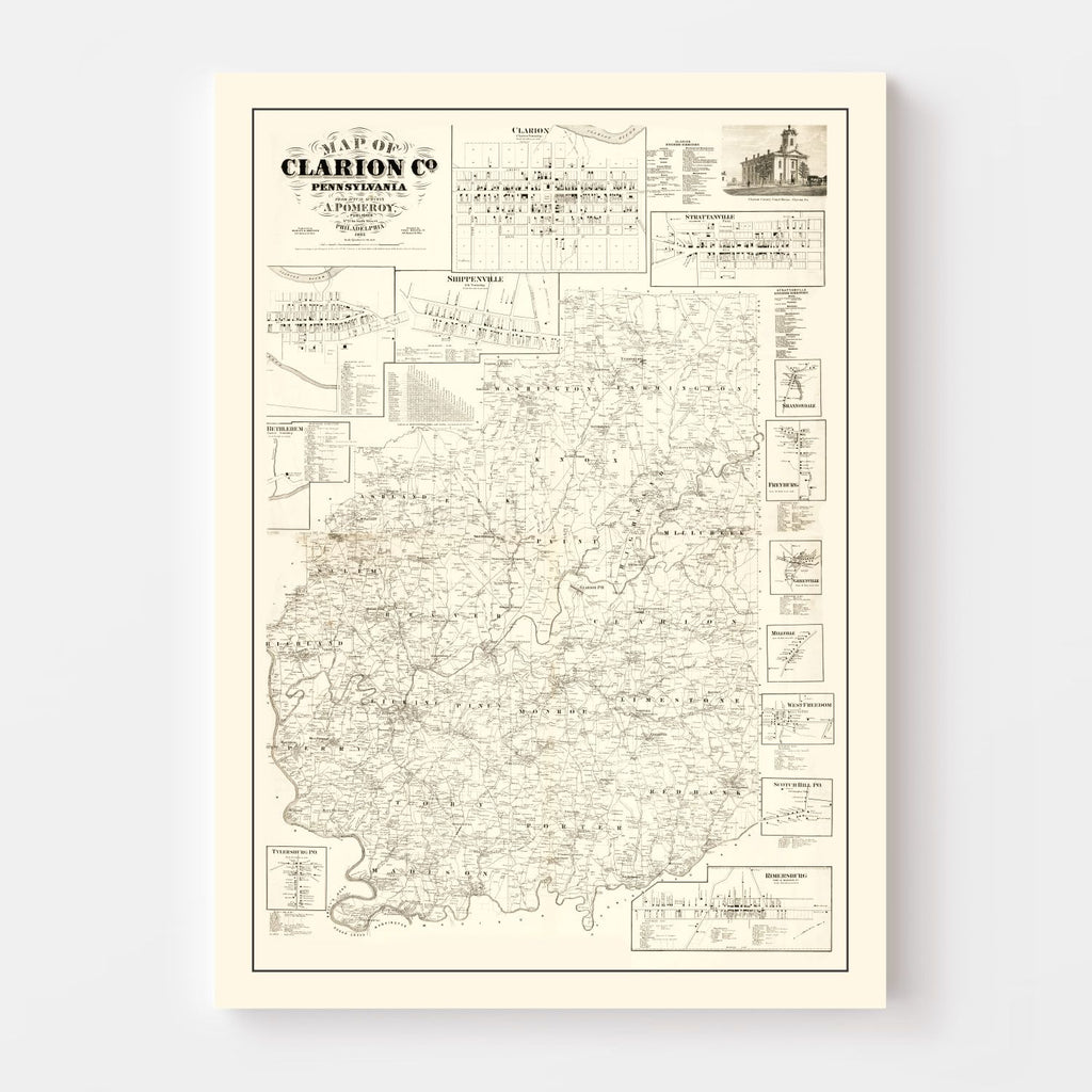 Vintage Map of Clarion County, Pennsylvania 1865